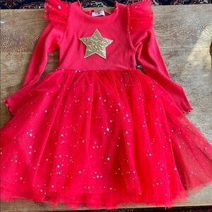Red Sequin Star Long Sleeve Dress